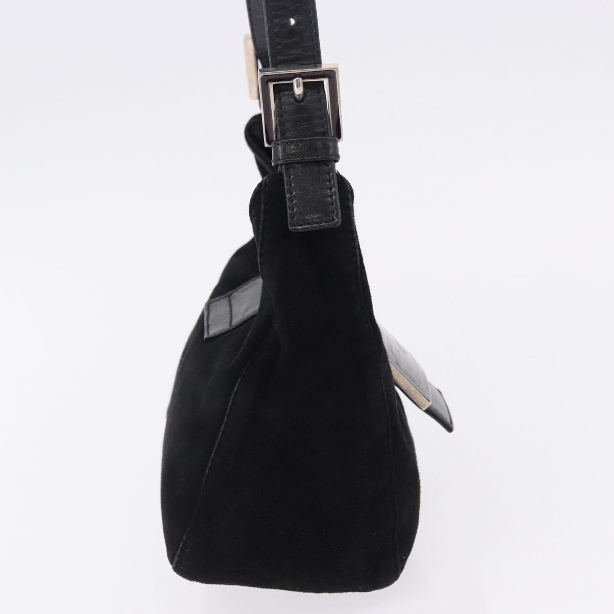 FENDI Mamma Baguette Shoulder Bag Suede Black Silver Auth 196786V