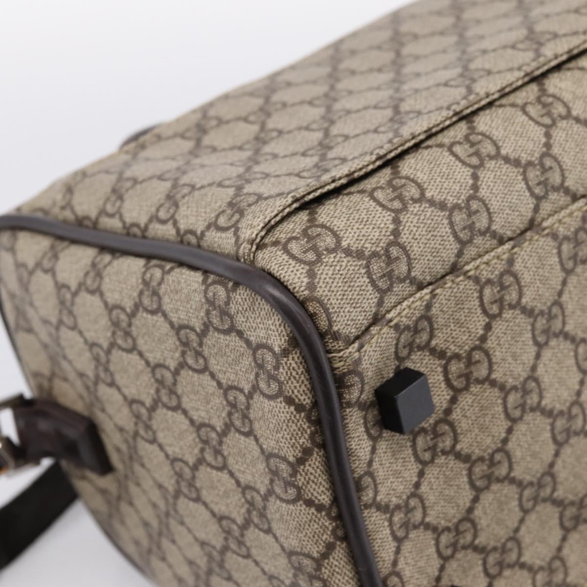GUCCI GG Supreme Boston Bag PVC 2way Beige Silver 29914 Auth 196788