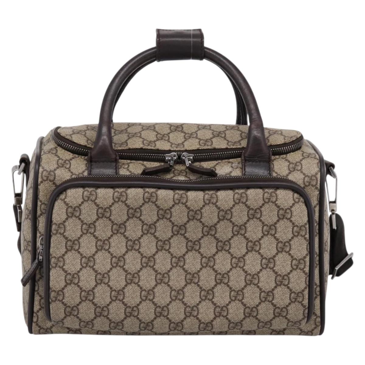 GUCCI GG Supreme Boston Bag PVC 2way Beige Silver 29914 Auth 196788