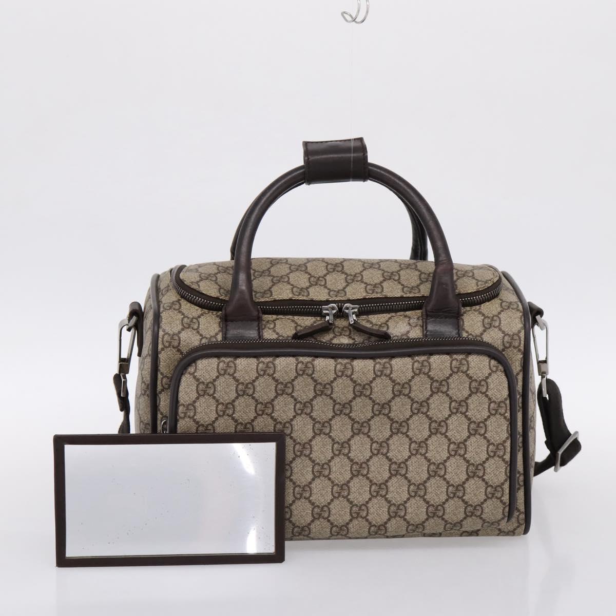 GUCCI GG Supreme Boston Bag PVC 2way Beige Silver 29914 Auth 196788