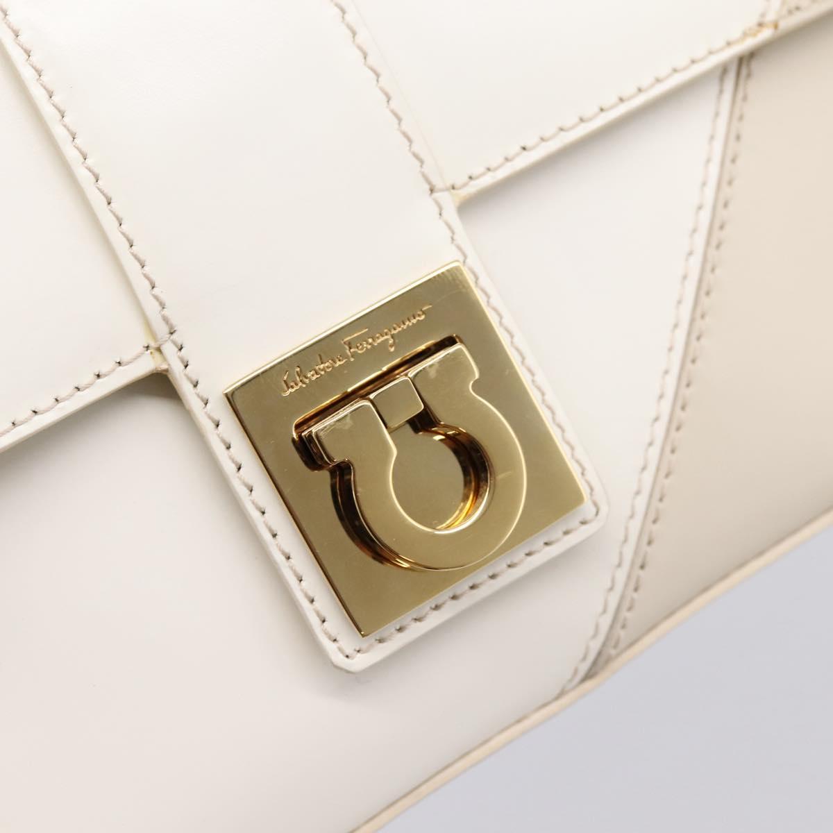 Salvatore Ferragamo Gancini Shoulder Bag Leather Light Beige Gold Auth 196789A