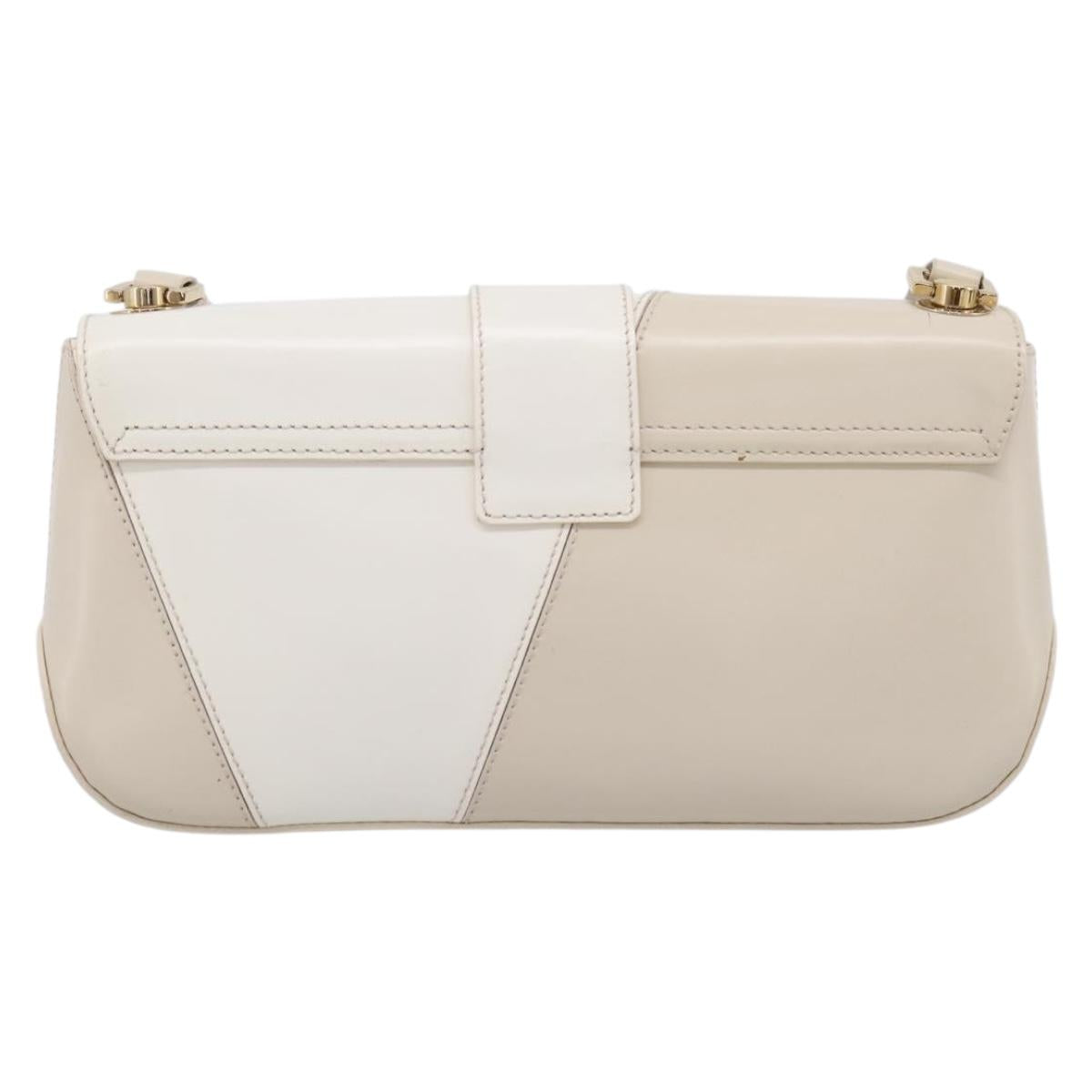 Salvatore Ferragamo Gancini Shoulder Bag Leather Light Beige Gold Auth 196789A