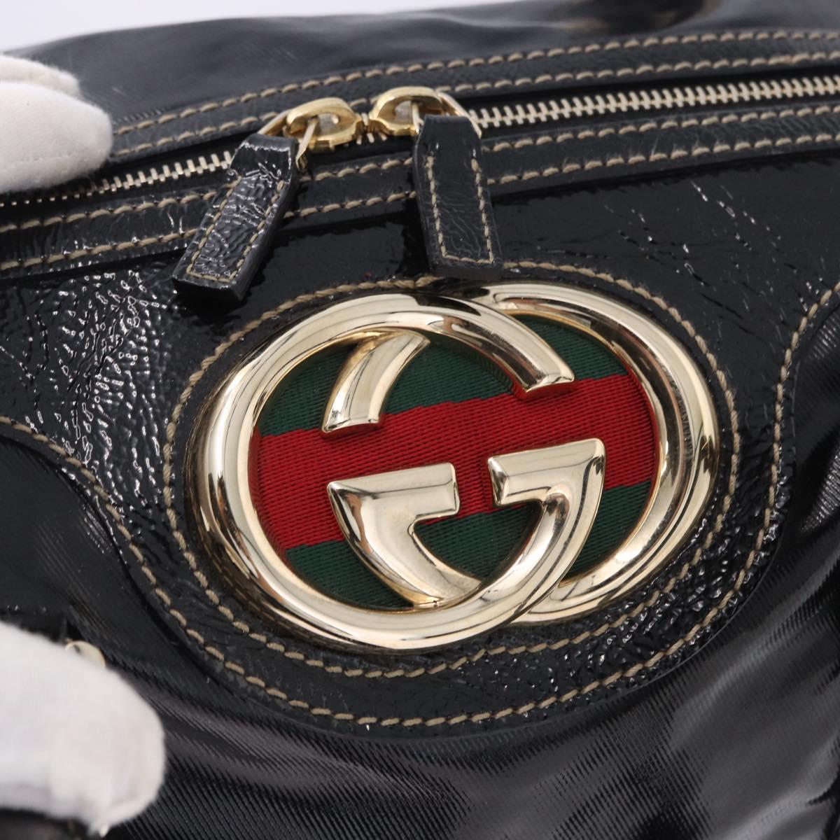 GUCCI Interlocking Web Sherry Line Bag Patent leather Black 170010 Auth 196790V