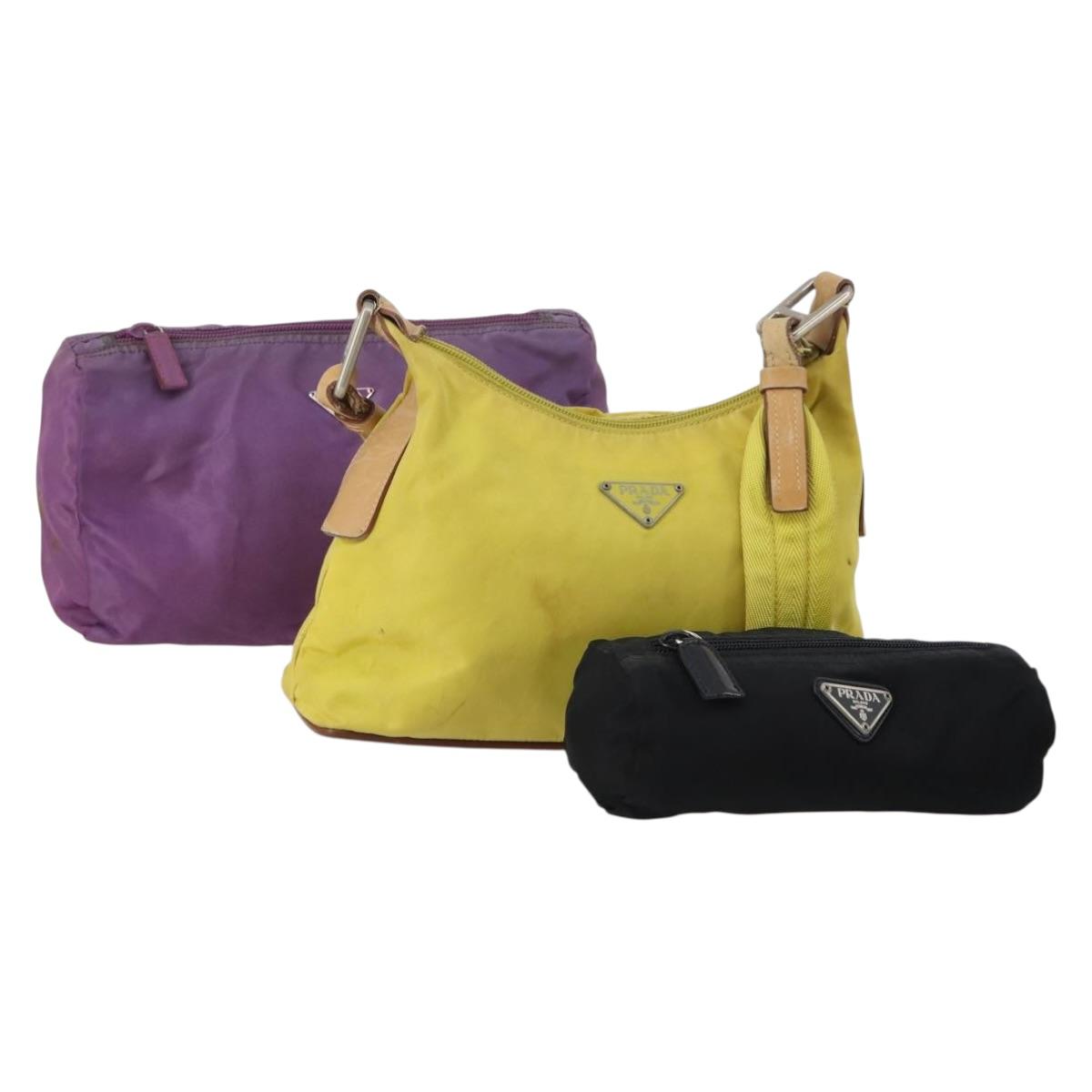 PRADA Hand Bag Nylon 3 Set Yellow Purple black Auth 196792