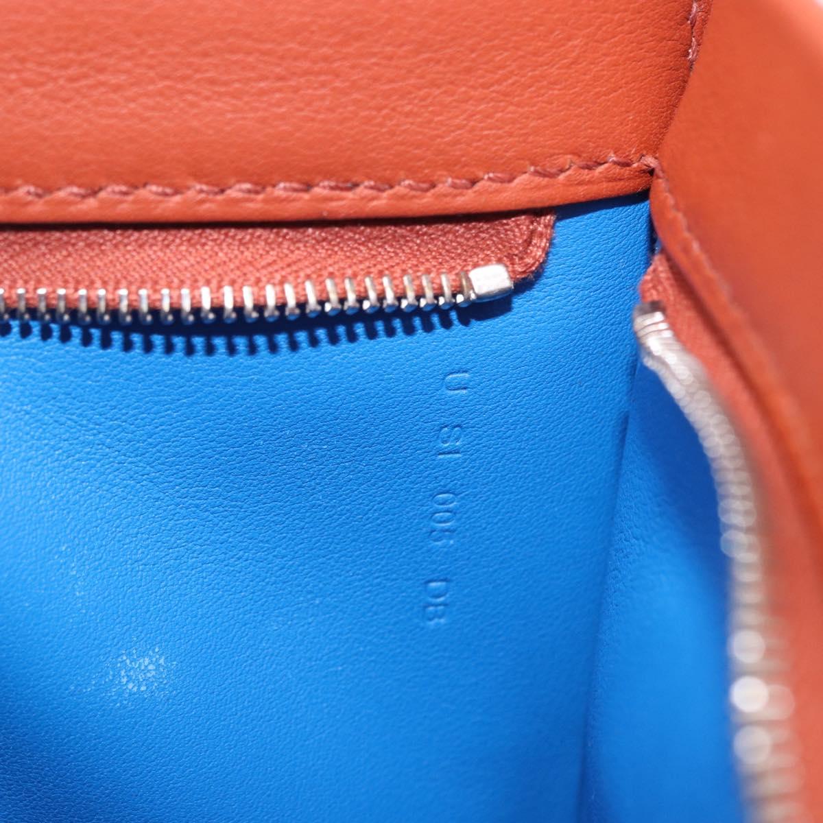 HERMES Zip Angor Clutch Bag Leather Blue Silver Auth 196795SM