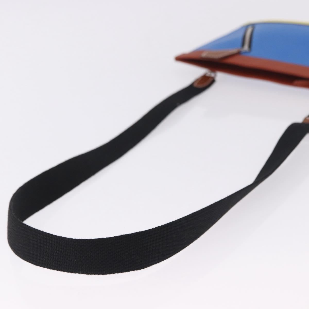 HERMES Zip Angor Clutch Bag Leather Blue Silver Auth 196795SM