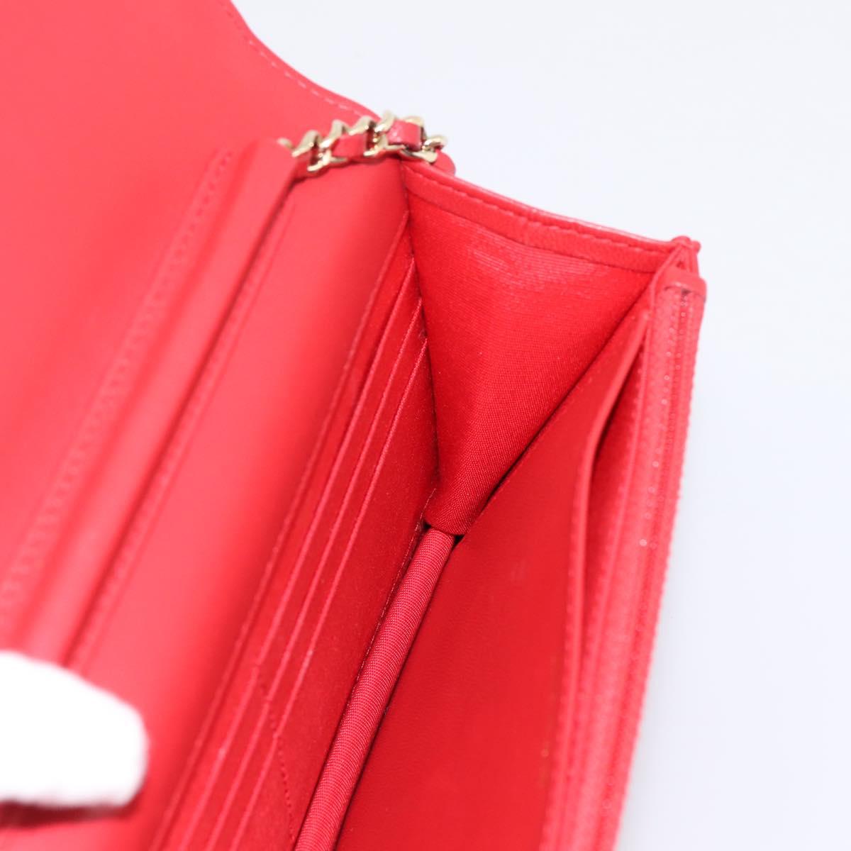 CHANEL Matelasse Chain Wallet Double Piece Lamb Skin Red Gold CC Auth 196801SAM