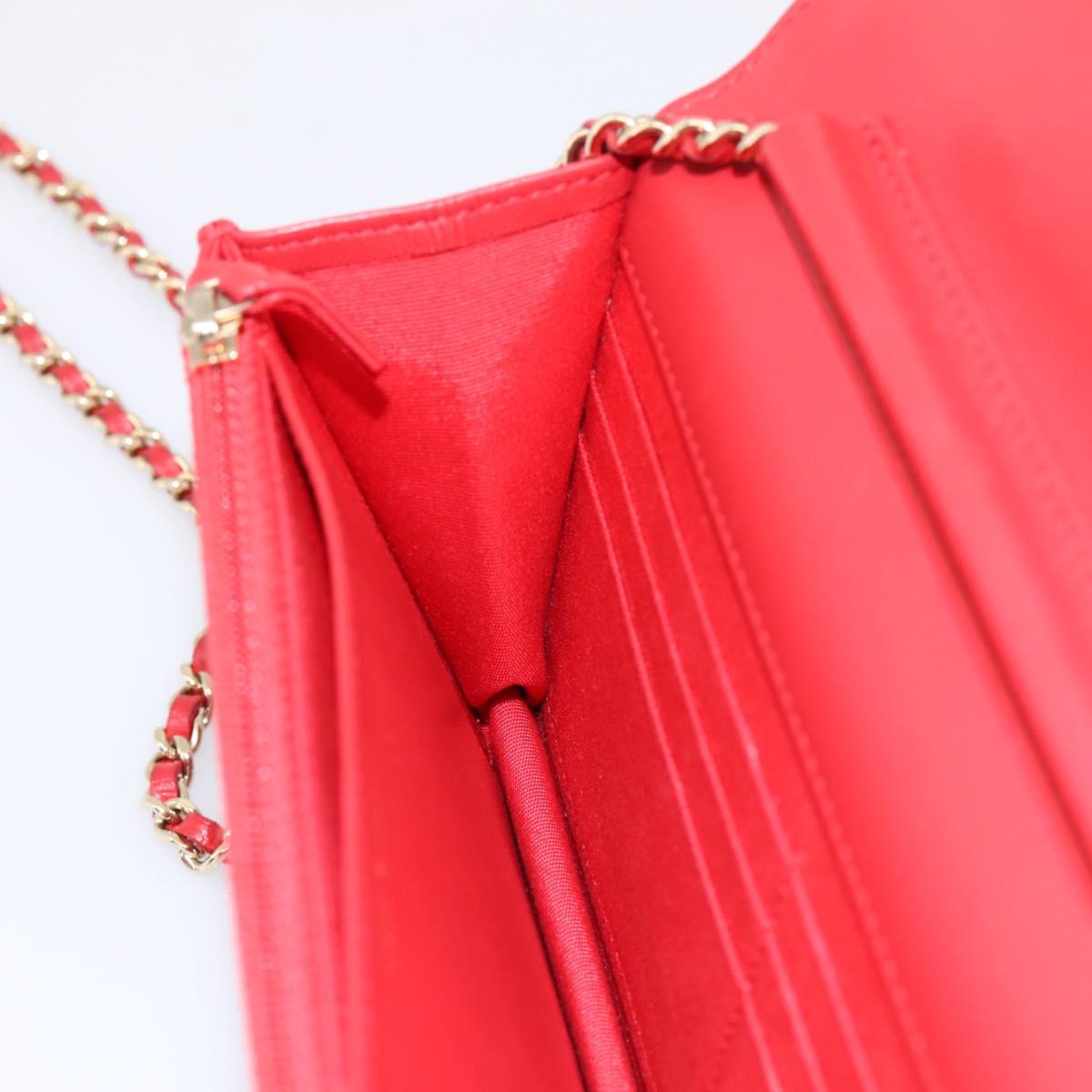 CHANEL Matelasse Chain Wallet Double Piece Lamb Skin Red Gold CC Auth 196801SAM
