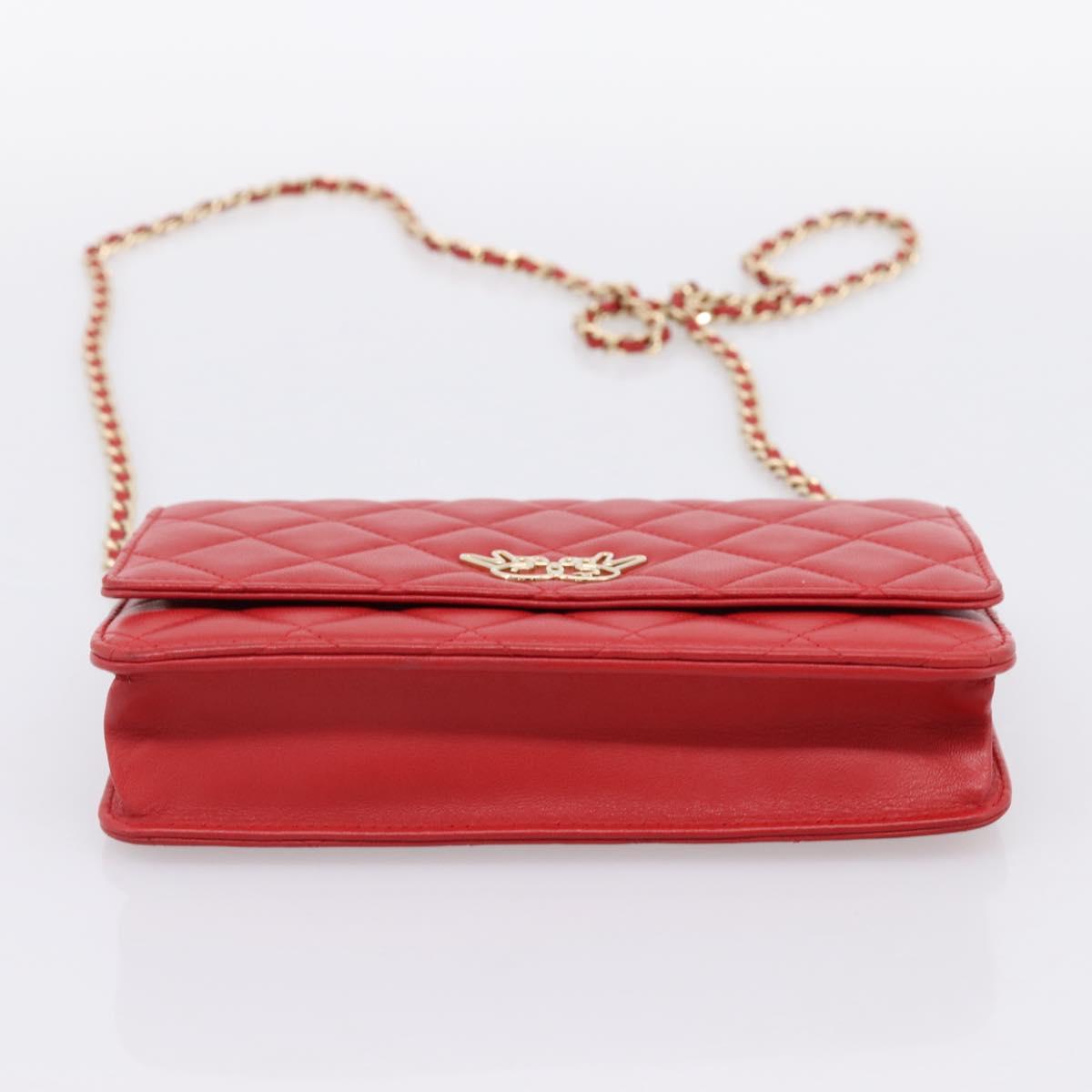 CHANEL Matelasse Chain Wallet Double Piece Lamb Skin Red Gold CC Auth 196801SAM