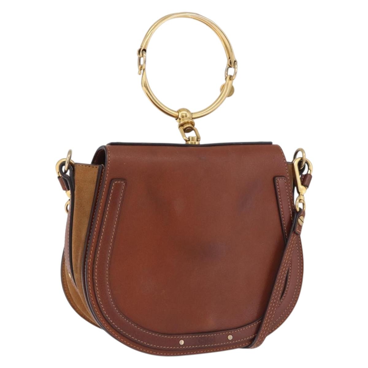 Chloe Nile Hand Bag Leather 2way Brown Gold Auth 196802A
