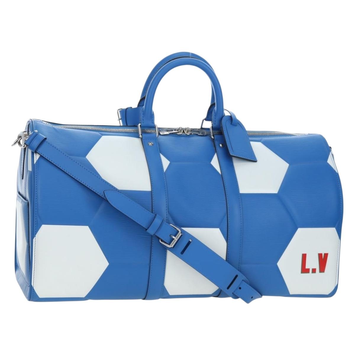 LOUIS VUITTON Epi 2018 FIFA Keepall Bandouliere 50 Bag Blue M52120 Auth 196804SM
