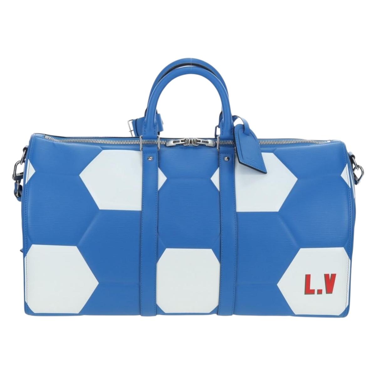 LOUIS VUITTON Epi 2018 FIFA Keepall Bandouliere 50 Bag Blue M52120 Auth 196804SM