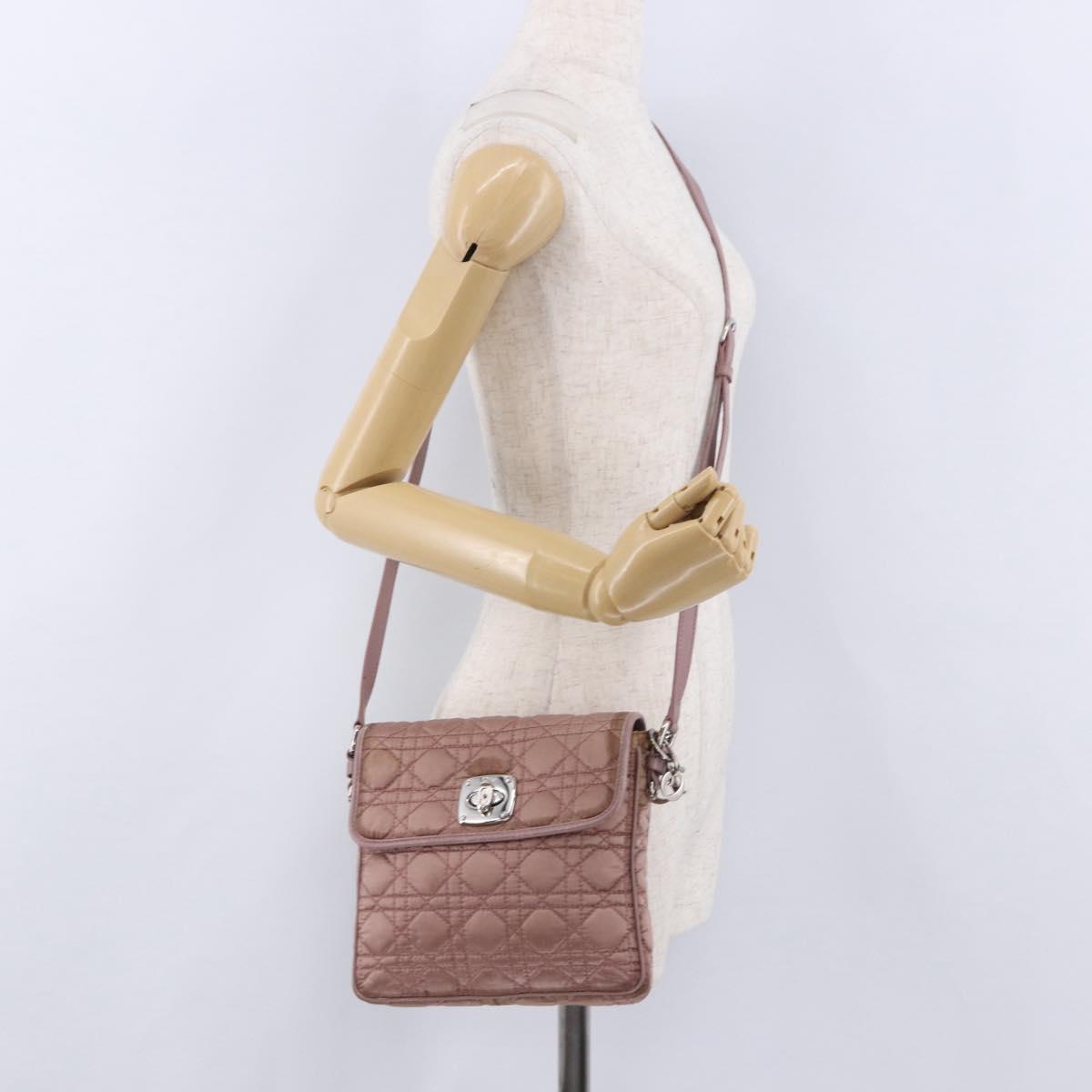 Christian Dior Canage Lady Dior Shoulder Bag Nylon Pink Silver Auth 196805