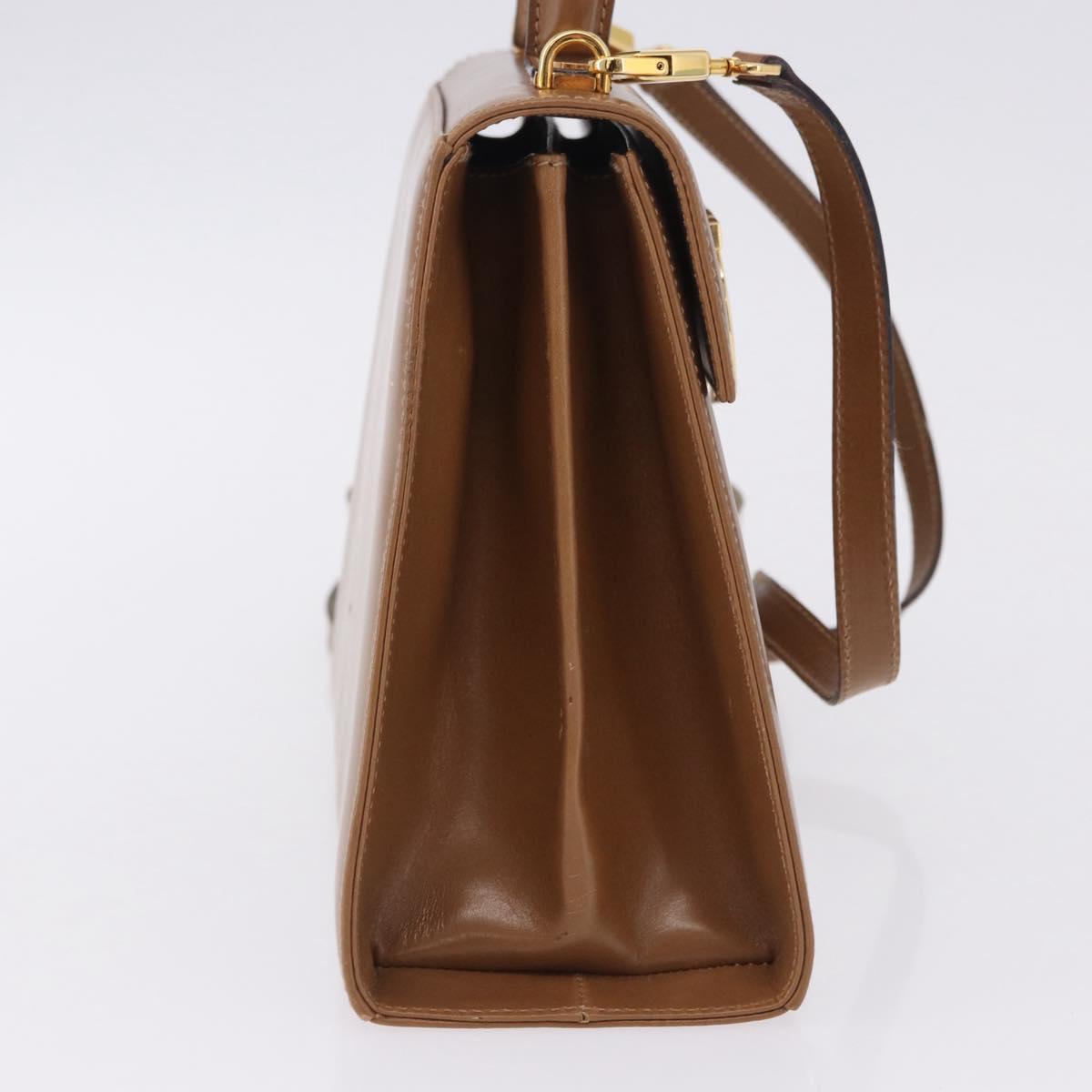 Salvatore Ferragamo Gancini Hand Bag Leather 2way Brown Gold Auth 196812