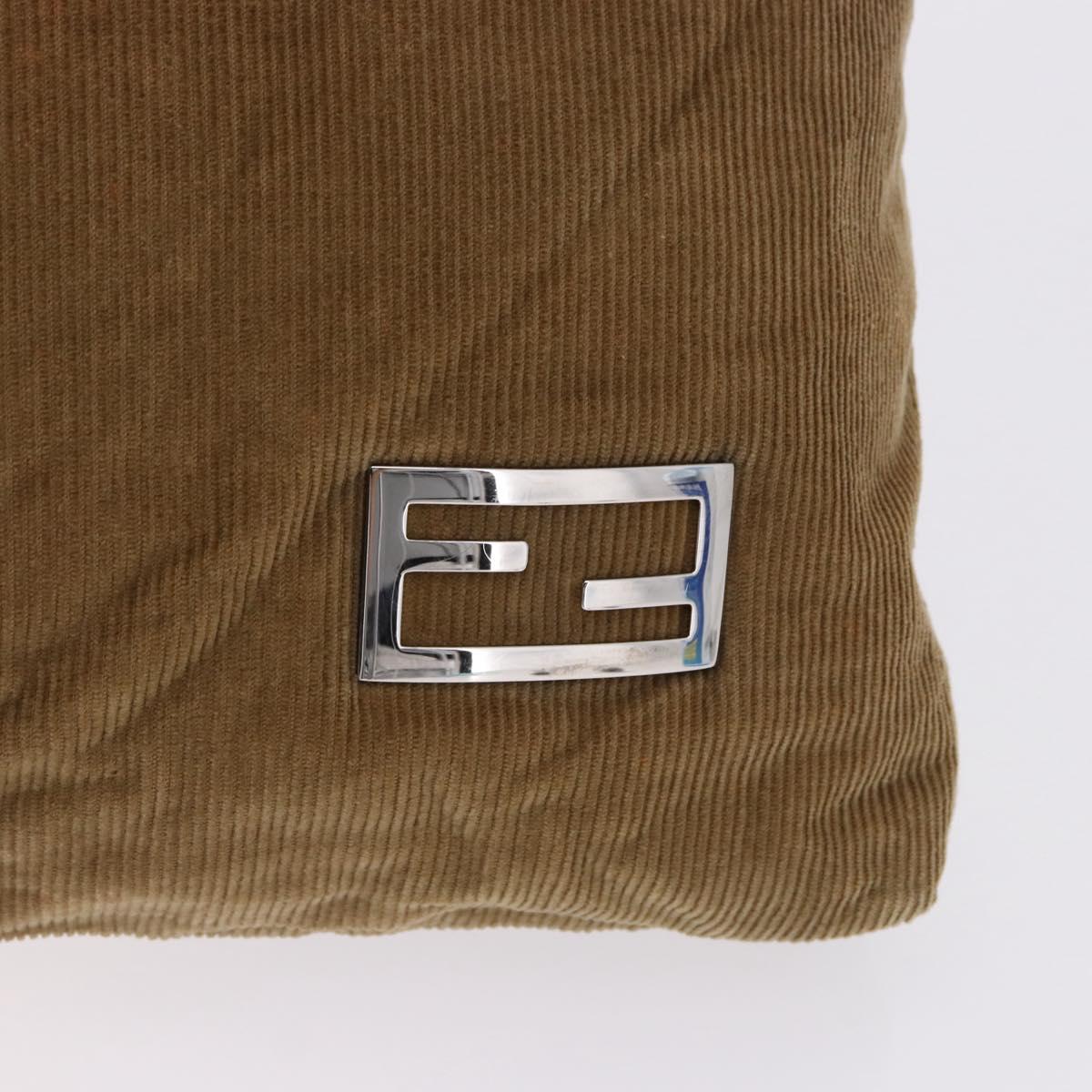 FENDI Tote Bag Corduroy Beige Silver Auth 196813A