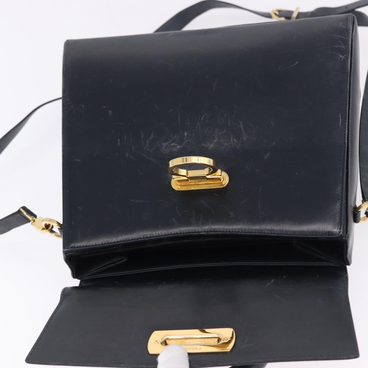 Salvatore Ferragamo Gancini Hand Bag Leather 2way Navy Gold Auth 196816
