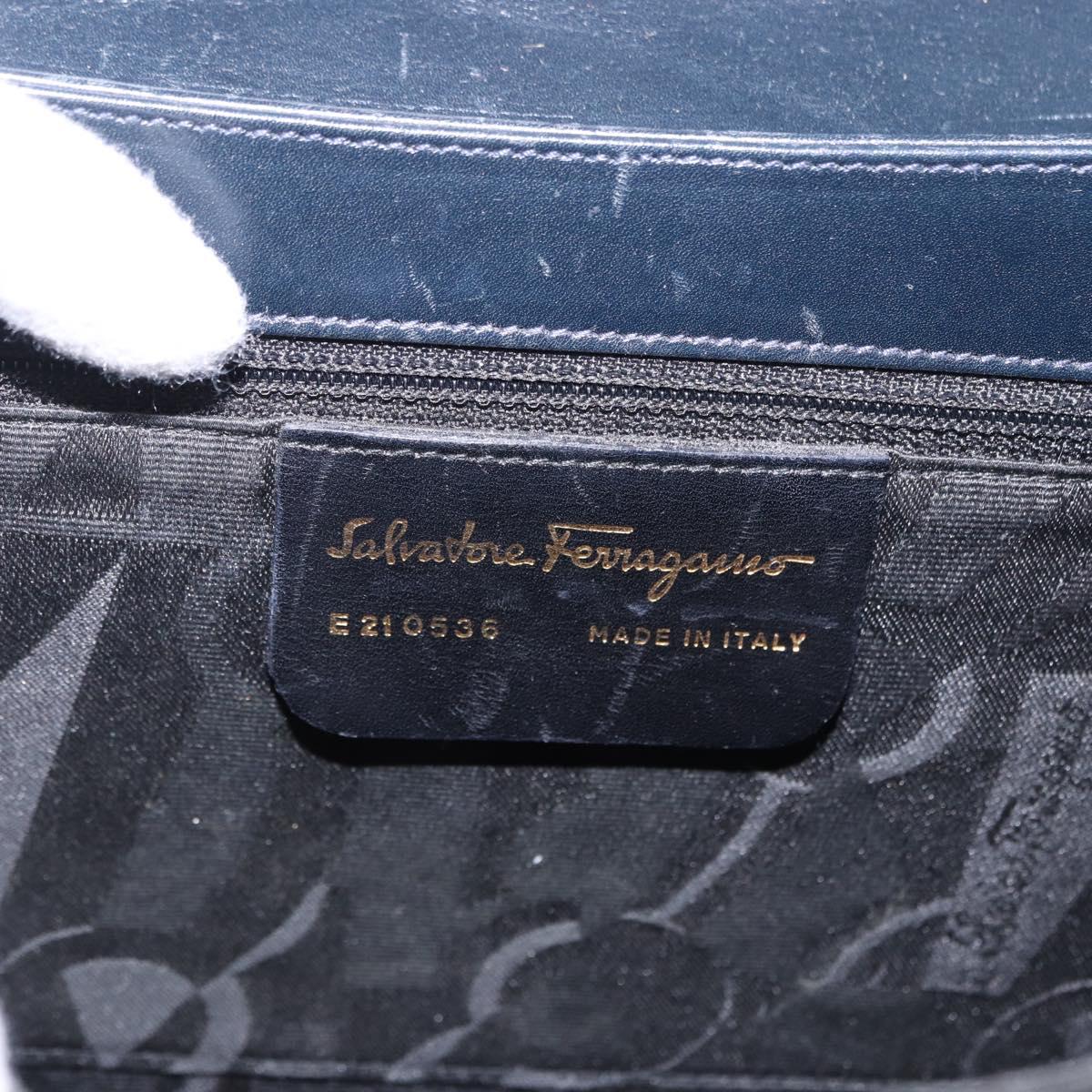 Salvatore Ferragamo Gancini Hand Bag Leather 2way Navy Gold Auth 196816