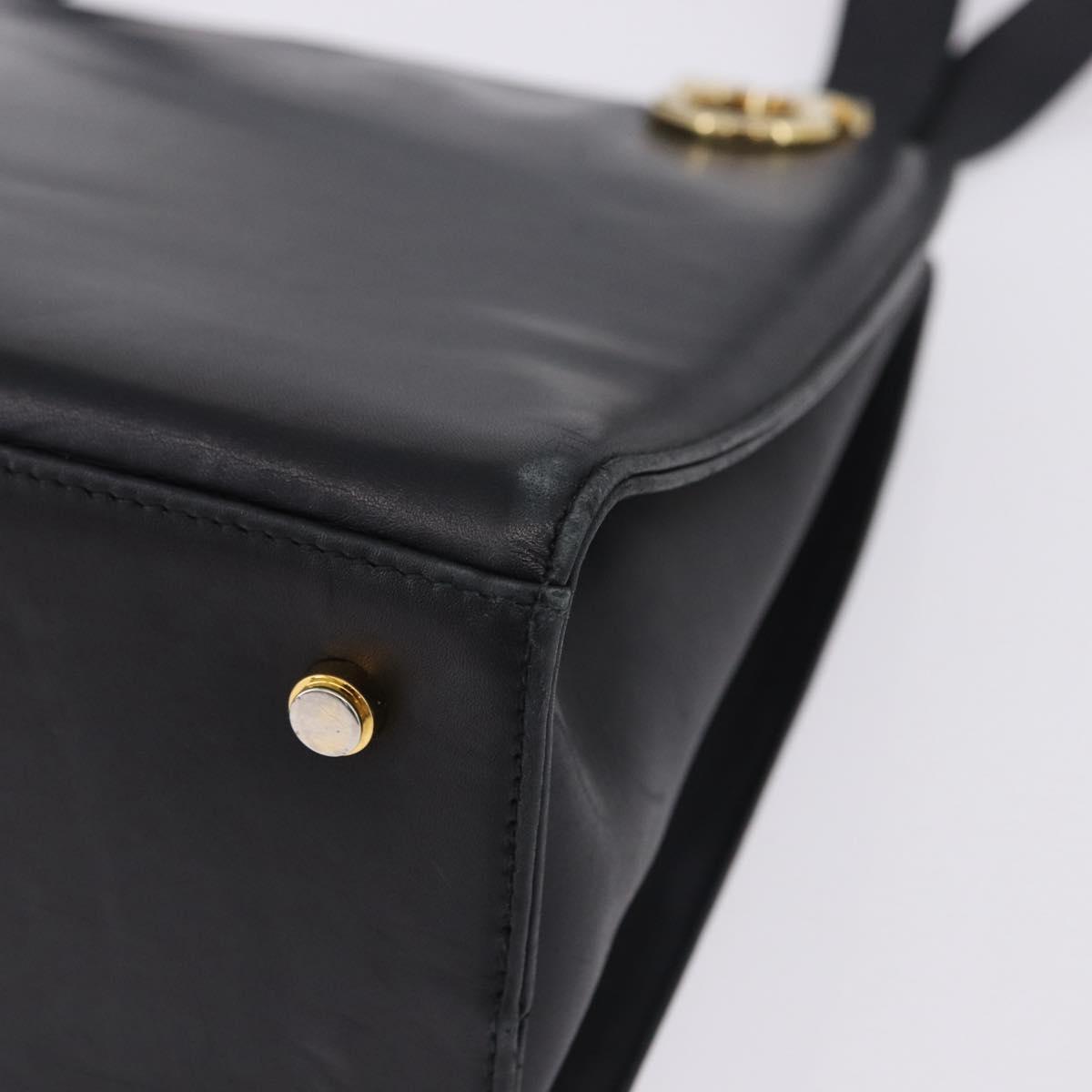 Salvatore Ferragamo Gancini Shoulder Bag Leather Black Gold Auth 196817