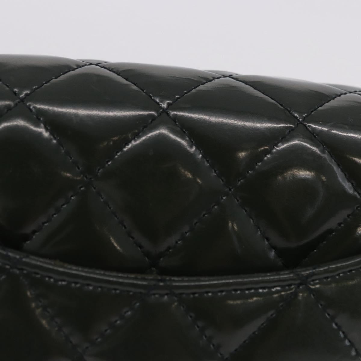 CHANEL COCO Mark Turn Lock Chain Bag Patent leather Khaki Silver CC Auth 196818M