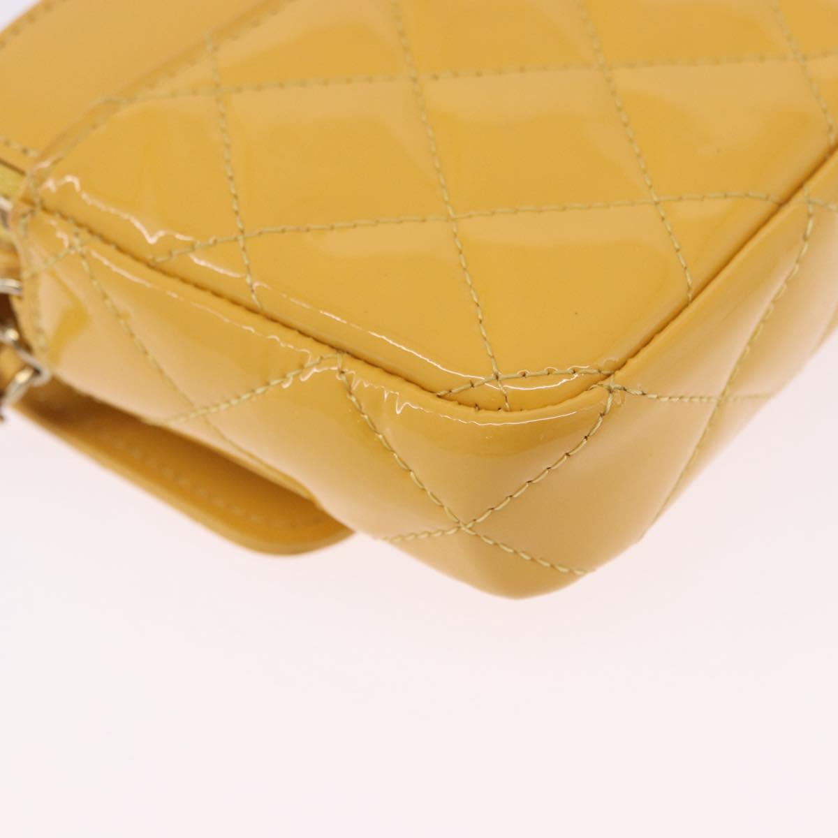 CHANEL COCO Mark Chain Shoulder Bag Patent leather Yellow Gold CC Auth 196819SAM