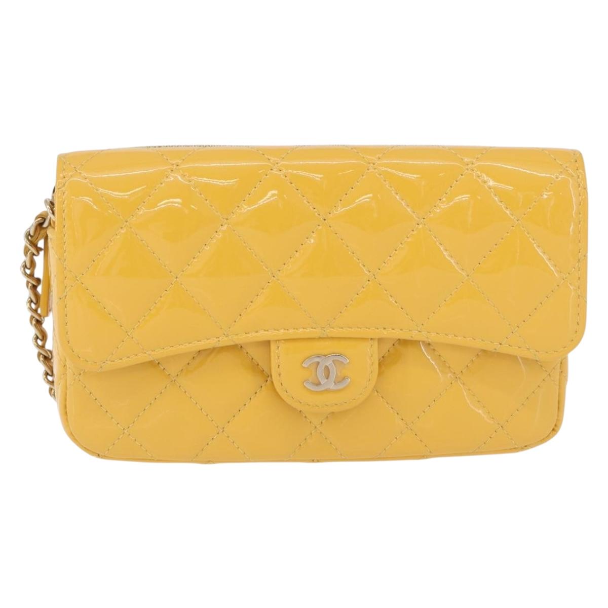 CHANEL COCO Mark Chain Shoulder Bag Patent leather Yellow Gold CC Auth 196819SAM