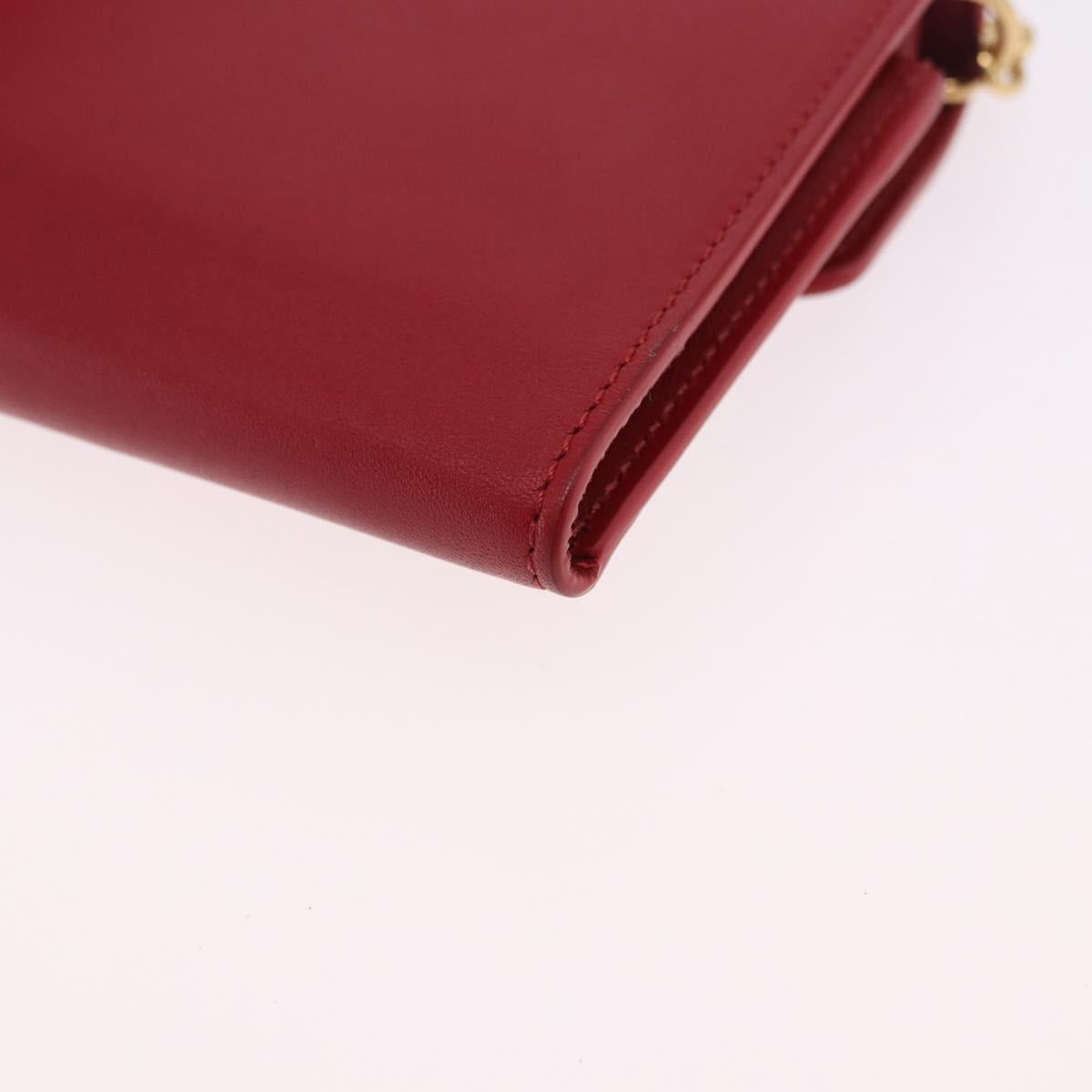 CELINE Chain Wallet Leather Red Gold Auth 196822M