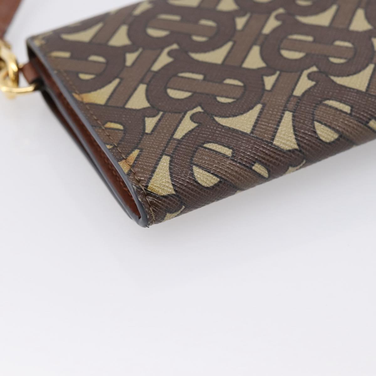 BURBERRY TB Monogram Coin Purse Shoulder Bag PVC Brown Gold Auth 196826V