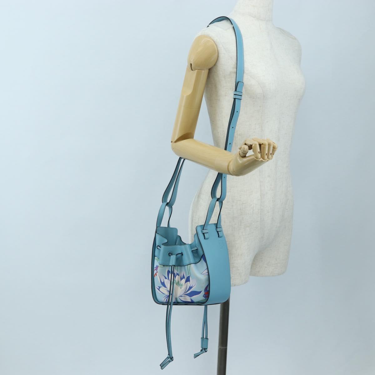 LOEWE Hammock Flower Hand Bag Leather Light Blue Auth 196827SAM