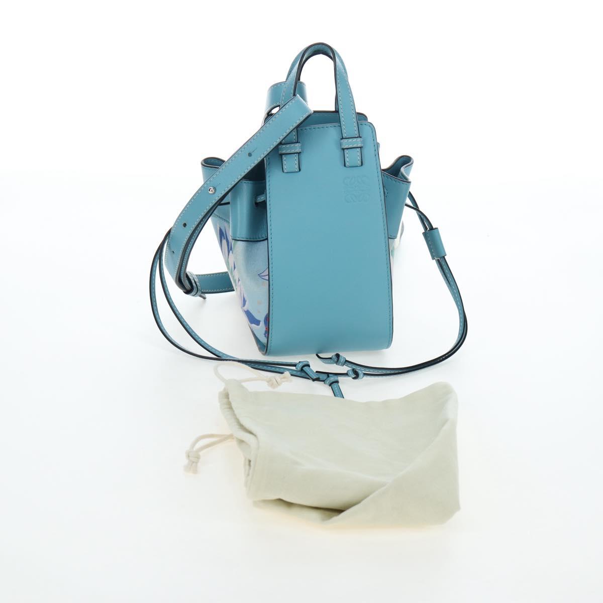 LOEWE Hammock Flower Hand Bag Leather Light Blue Auth 196827SAM