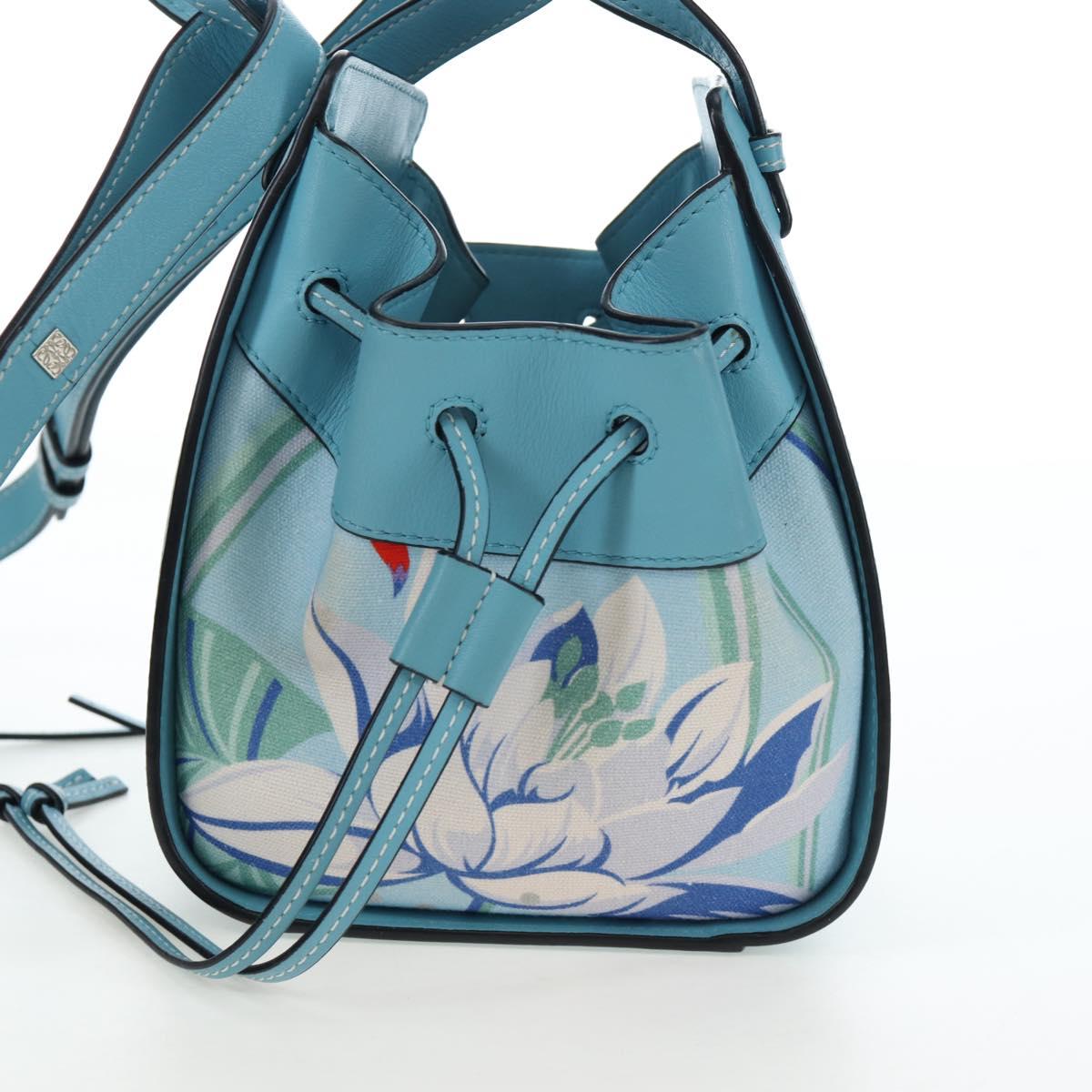 LOEWE Hammock Flower Hand Bag Leather Light Blue Auth 196827SAM