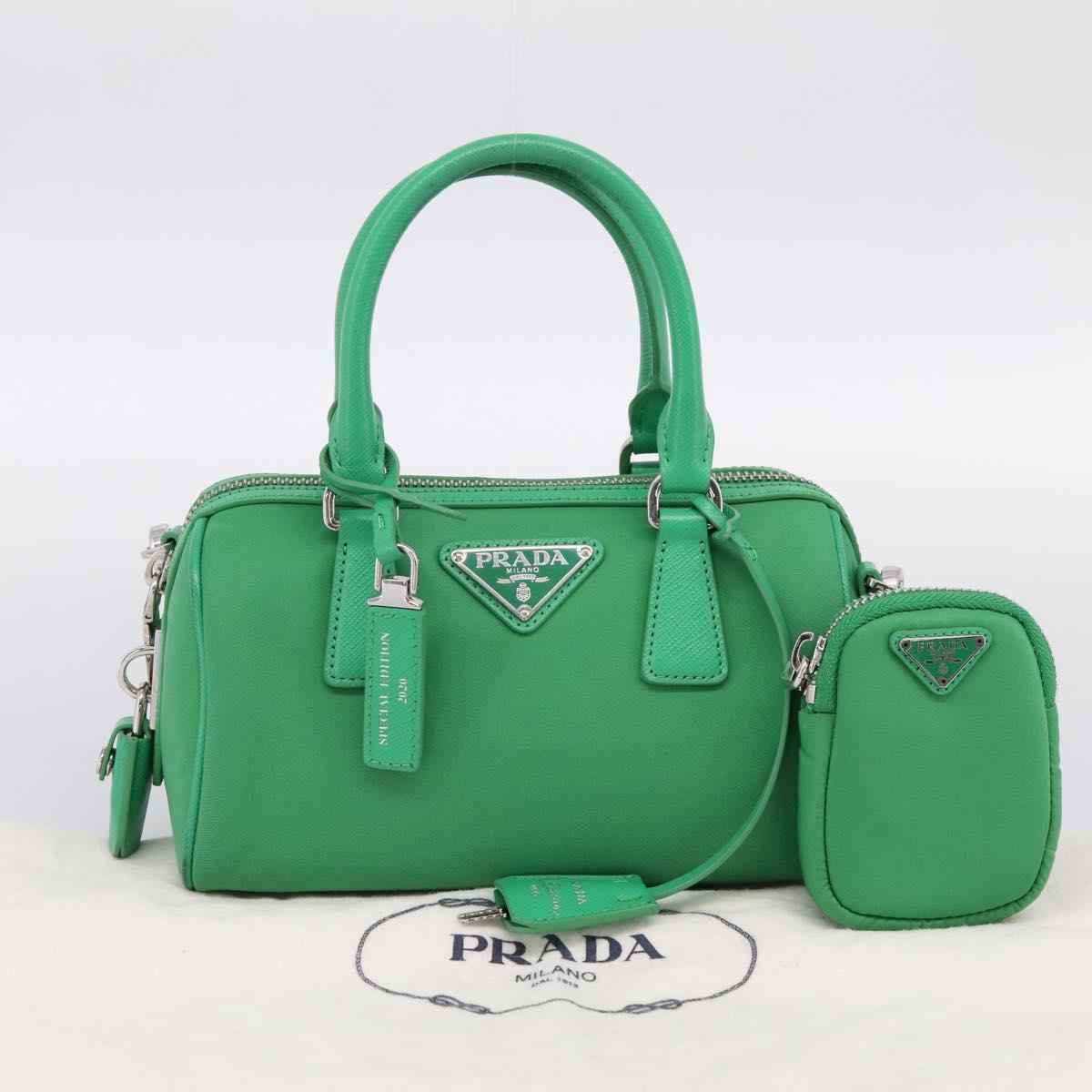 PRADA Hand Bag Nylon 2way Green Silver Auth 196830SAM