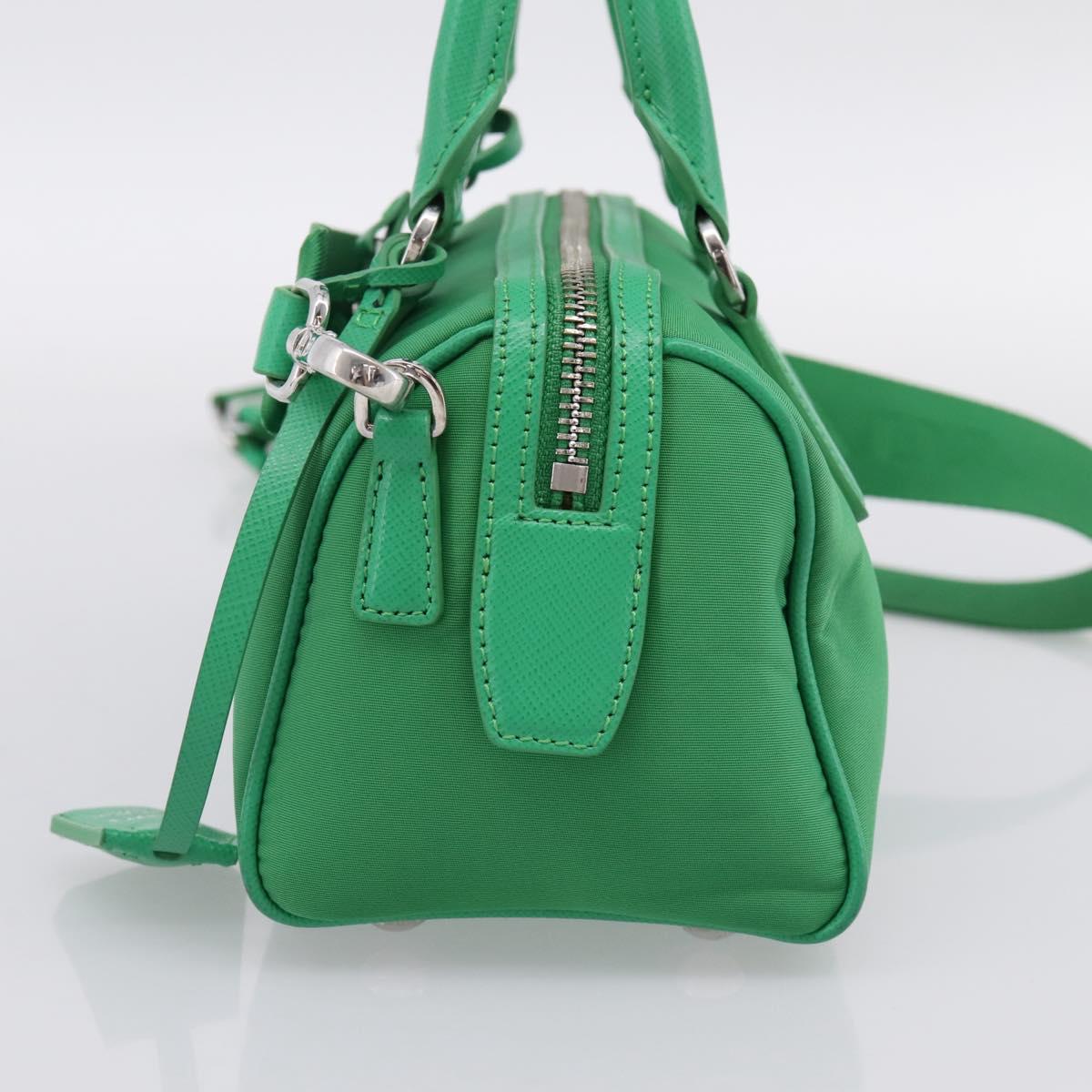 PRADA Hand Bag Nylon 2way Green Silver Auth 196830SAM