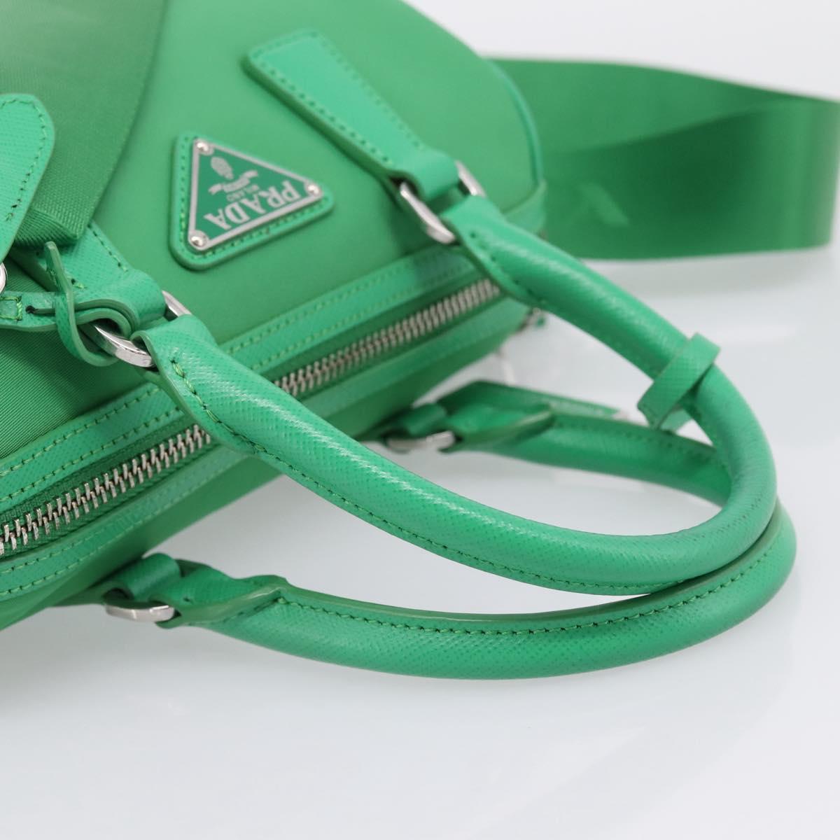PRADA Hand Bag Nylon 2way Green Silver Auth 196830SAM