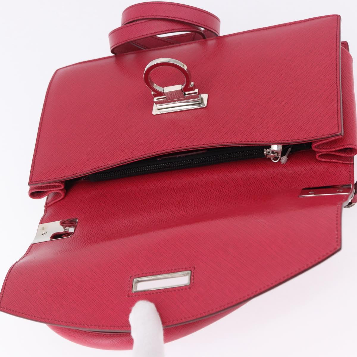 Salvatore Ferragamo Gancini Hand Bag Leather 2way Pink Silver Auth 196831V