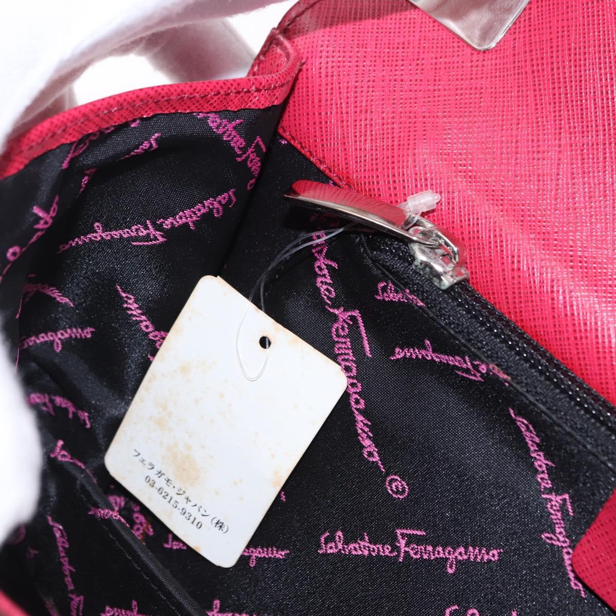 Salvatore Ferragamo Gancini Hand Bag Leather 2way Pink Silver Auth 196831V