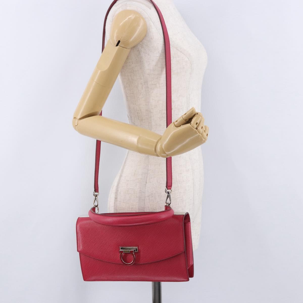 Salvatore Ferragamo Gancini Hand Bag Leather 2way Pink Silver Auth 196831V