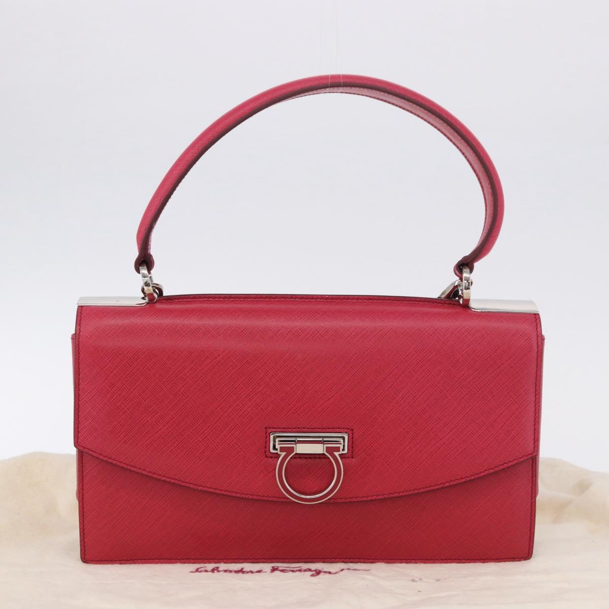 Salvatore Ferragamo Gancini Hand Bag Leather 2way Pink Silver Auth 196831V