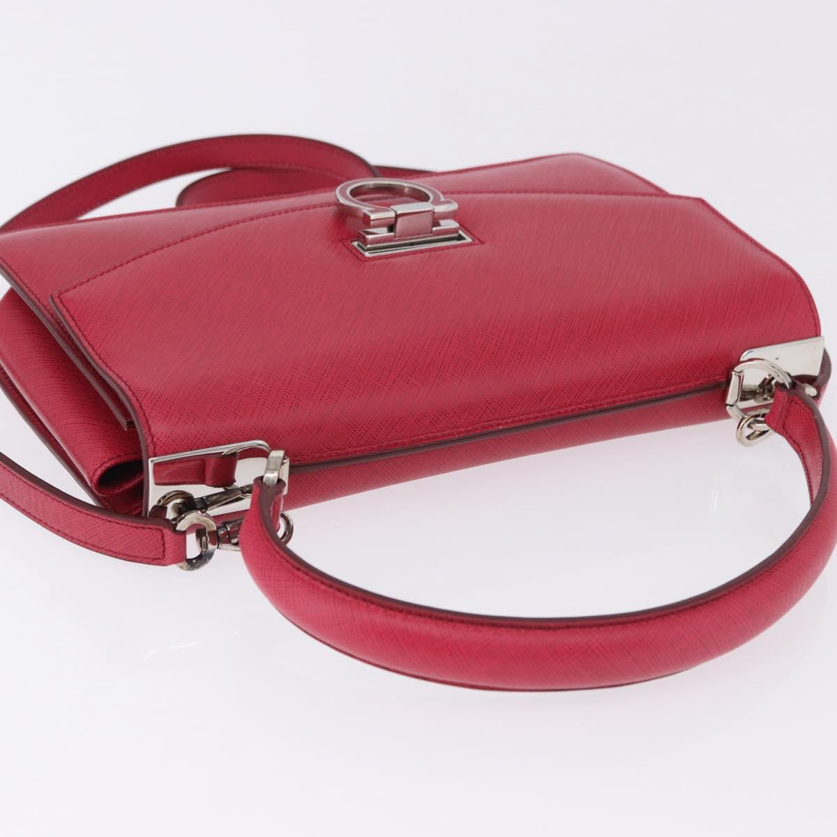 Salvatore Ferragamo Gancini Hand Bag Leather 2way Pink Silver Auth 196831V