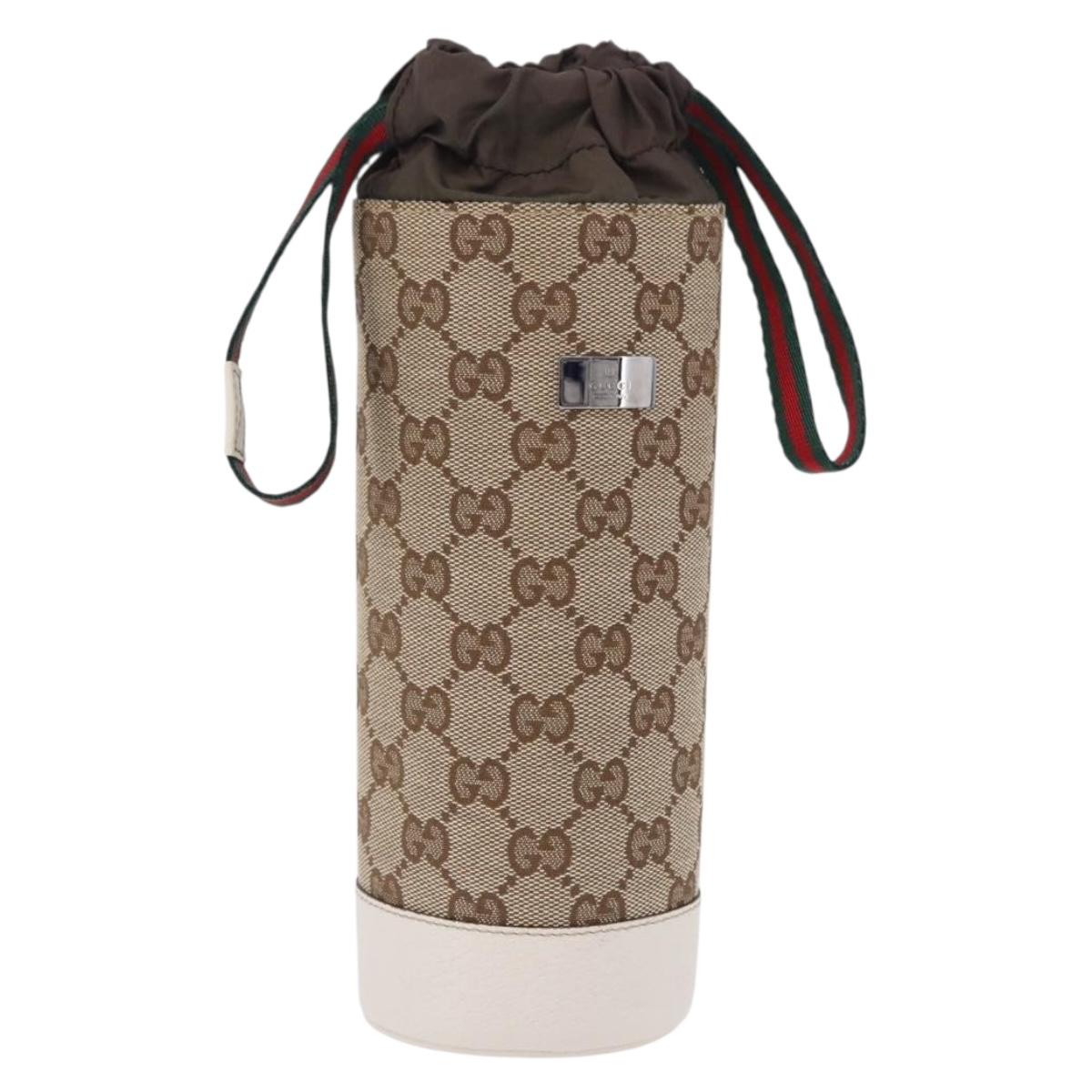 GUCCI GG Canvas Web Sherry Line Drink Holder Beige White Red 28691 Auth 196834A