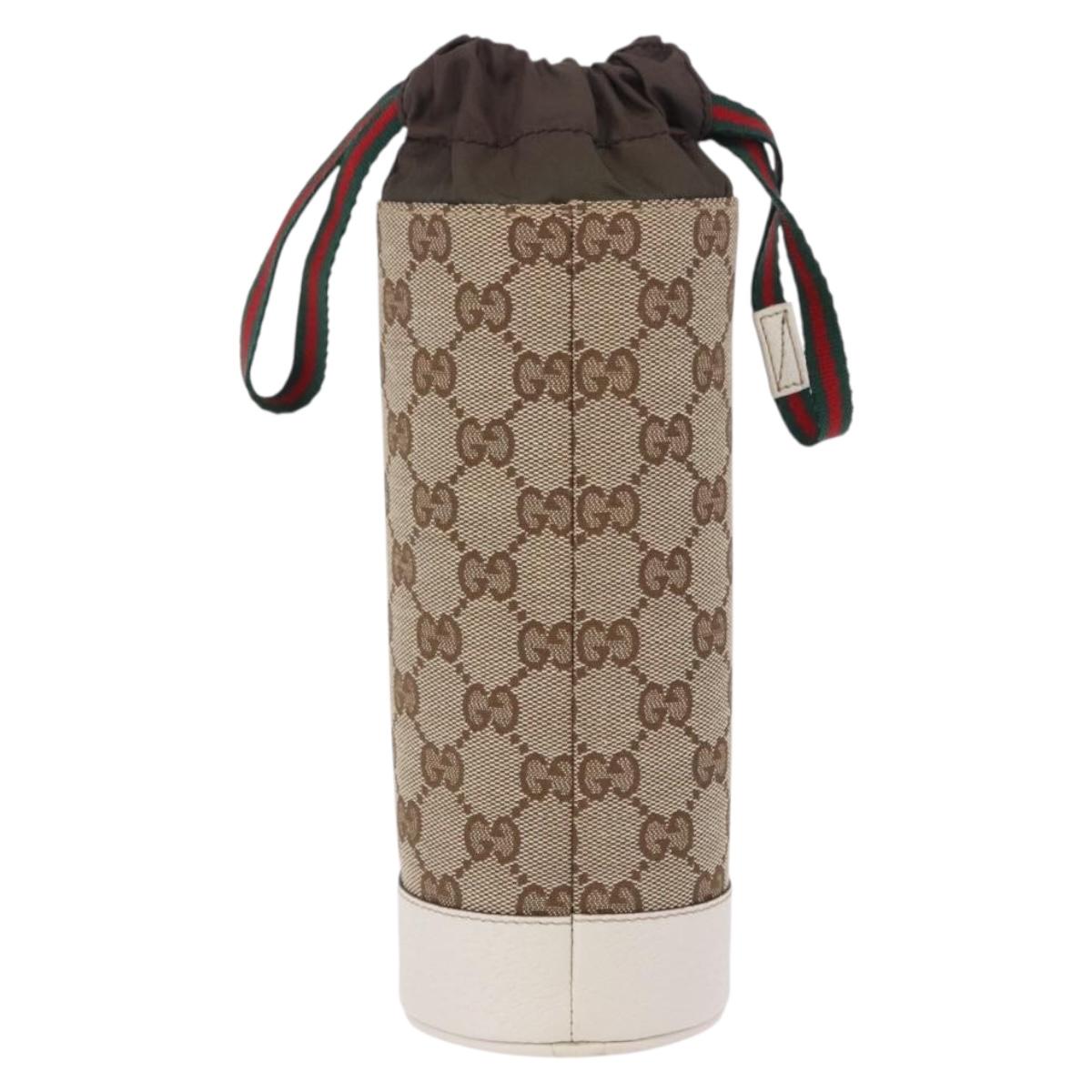 GUCCI GG Canvas Web Sherry Line Drink Holder Beige White Red 28691 Auth 196834A