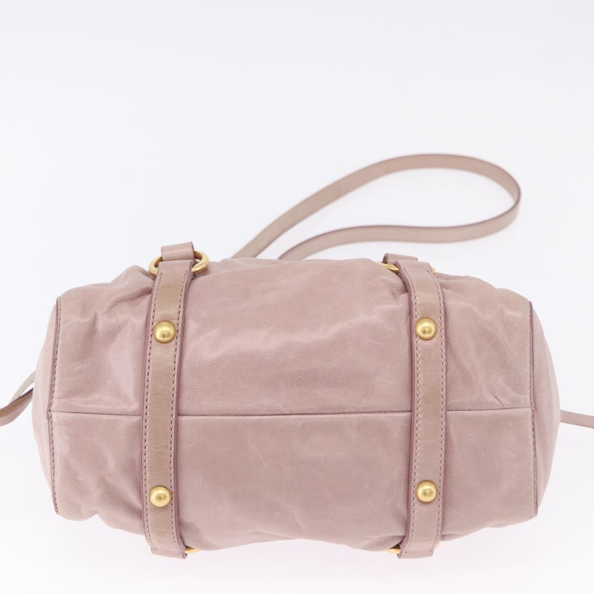 Miu Miu Hand Bag Leather 2way Beige Gold Auth 196835V