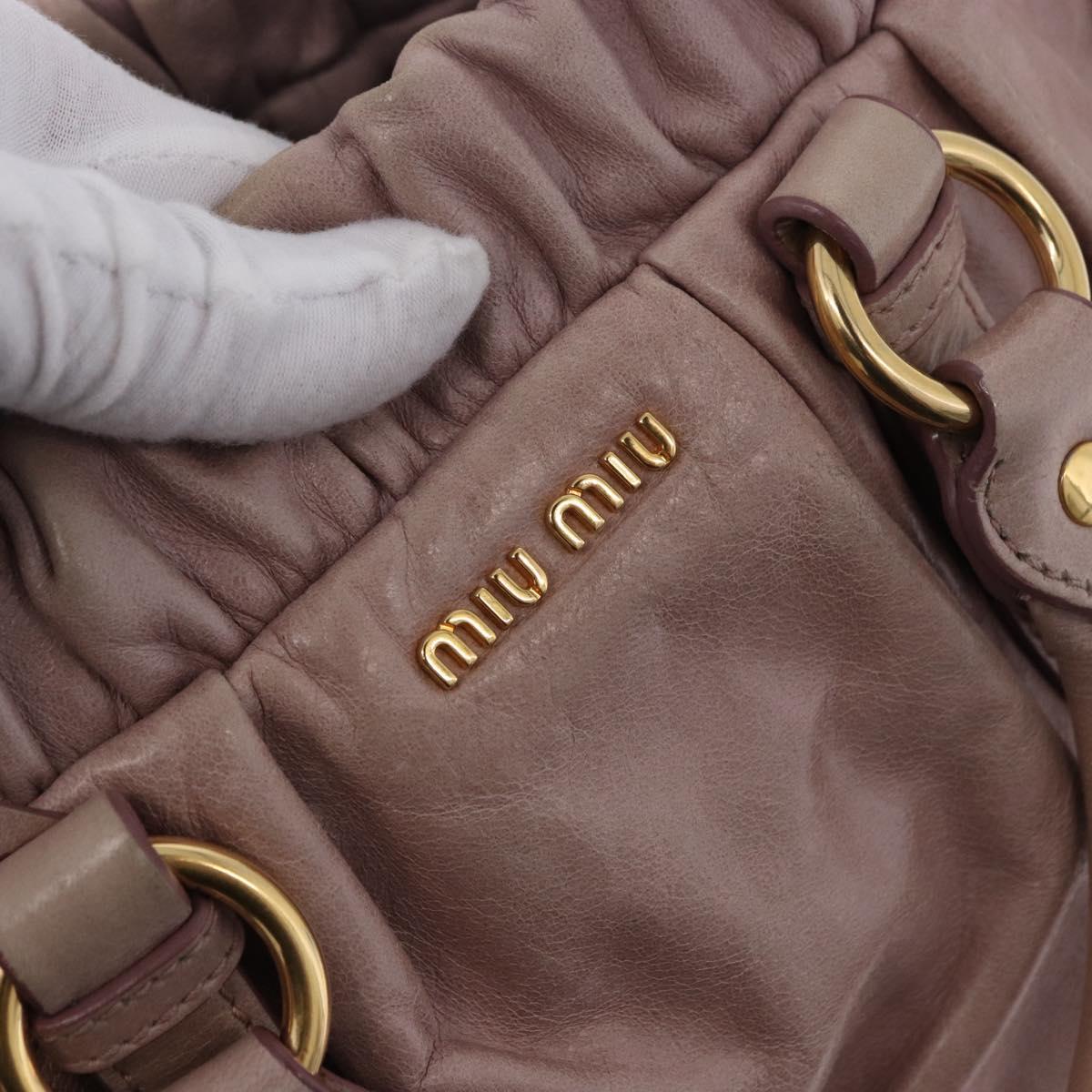 Miu Miu Hand Bag Leather 2way Beige Gold Auth 196835V