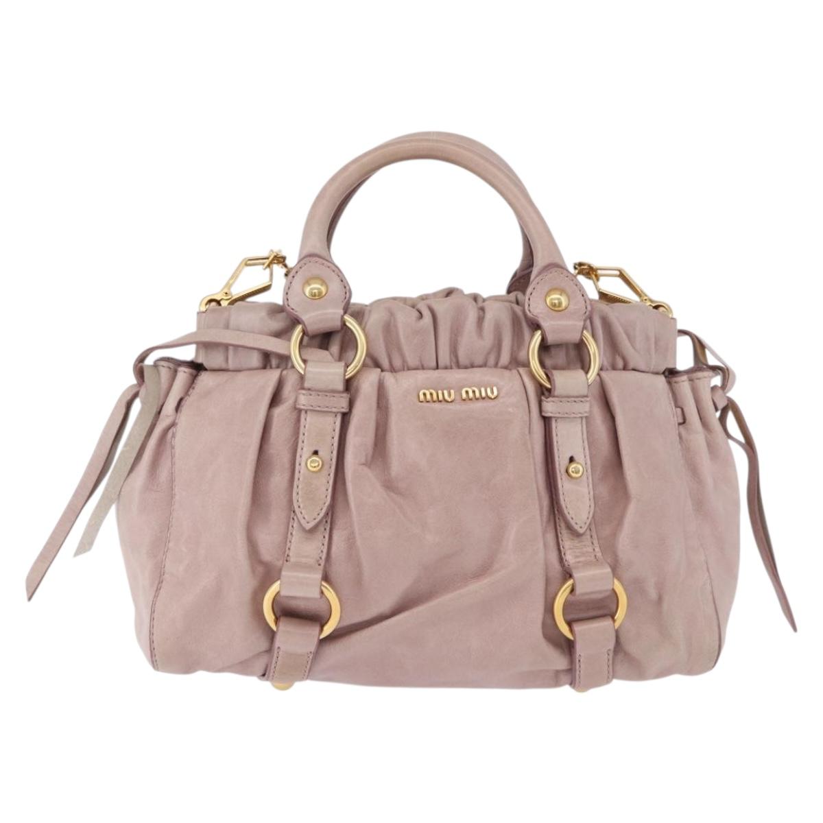 Miu Miu Hand Bag Leather 2way Beige Gold Auth 196835V