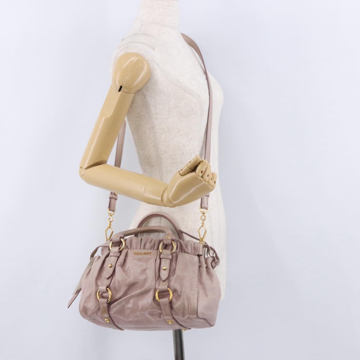 Miu Miu Hand Bag Leather 2way Beige Gold Auth 196835V