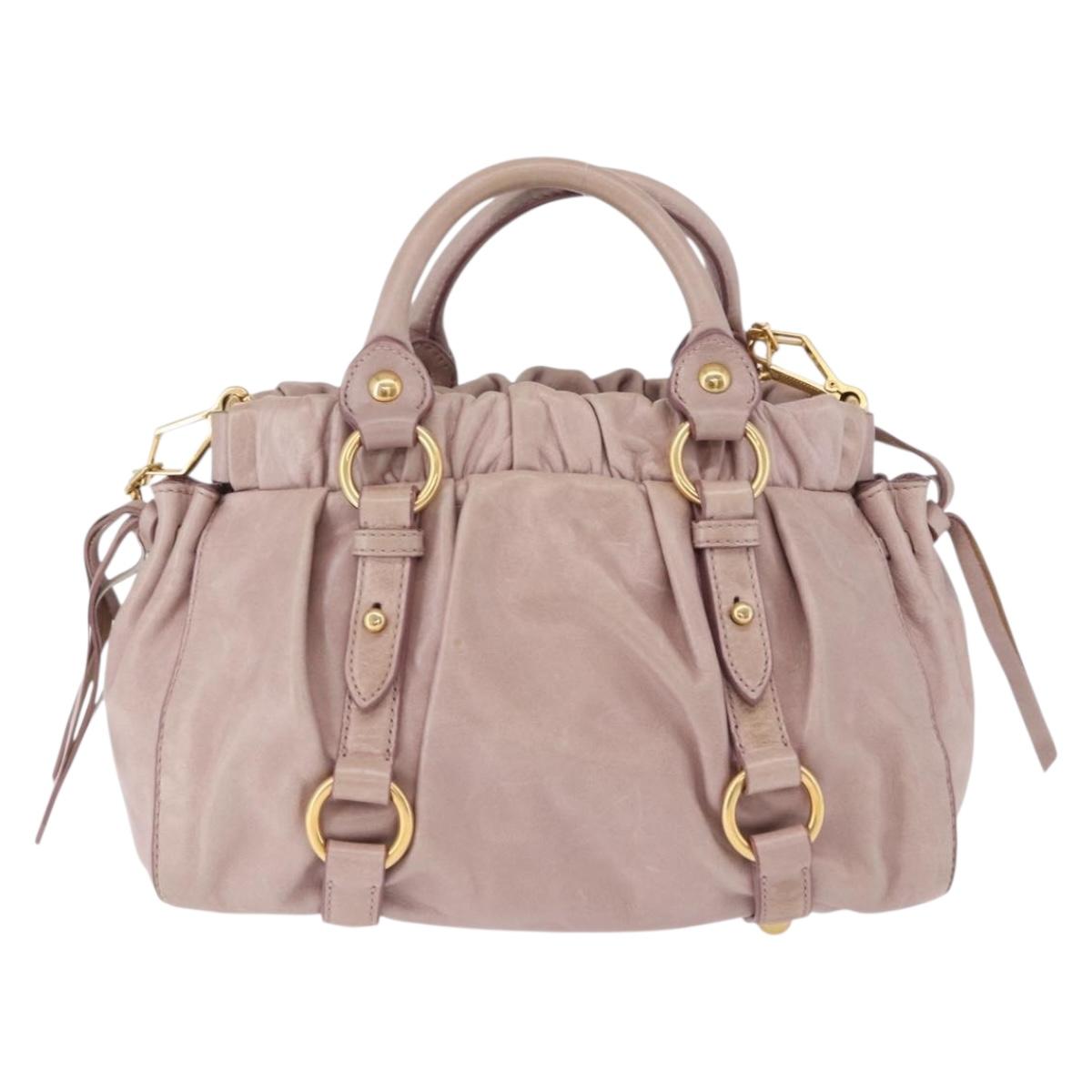 Miu Miu Hand Bag Leather 2way Beige Gold Auth 196835V
