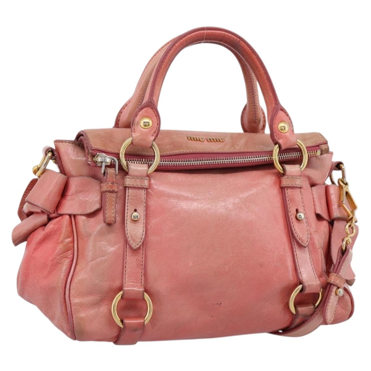 Miu Miu Hand Bag Leather 2way Pink Gold Auth 196837V