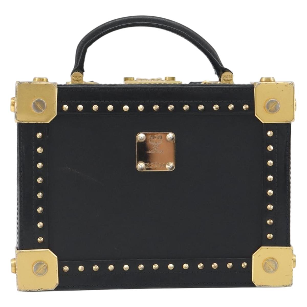 MCM Vicetos Logogram Mini Trunk PVC Leather 2way Black Gold Auth 196839A