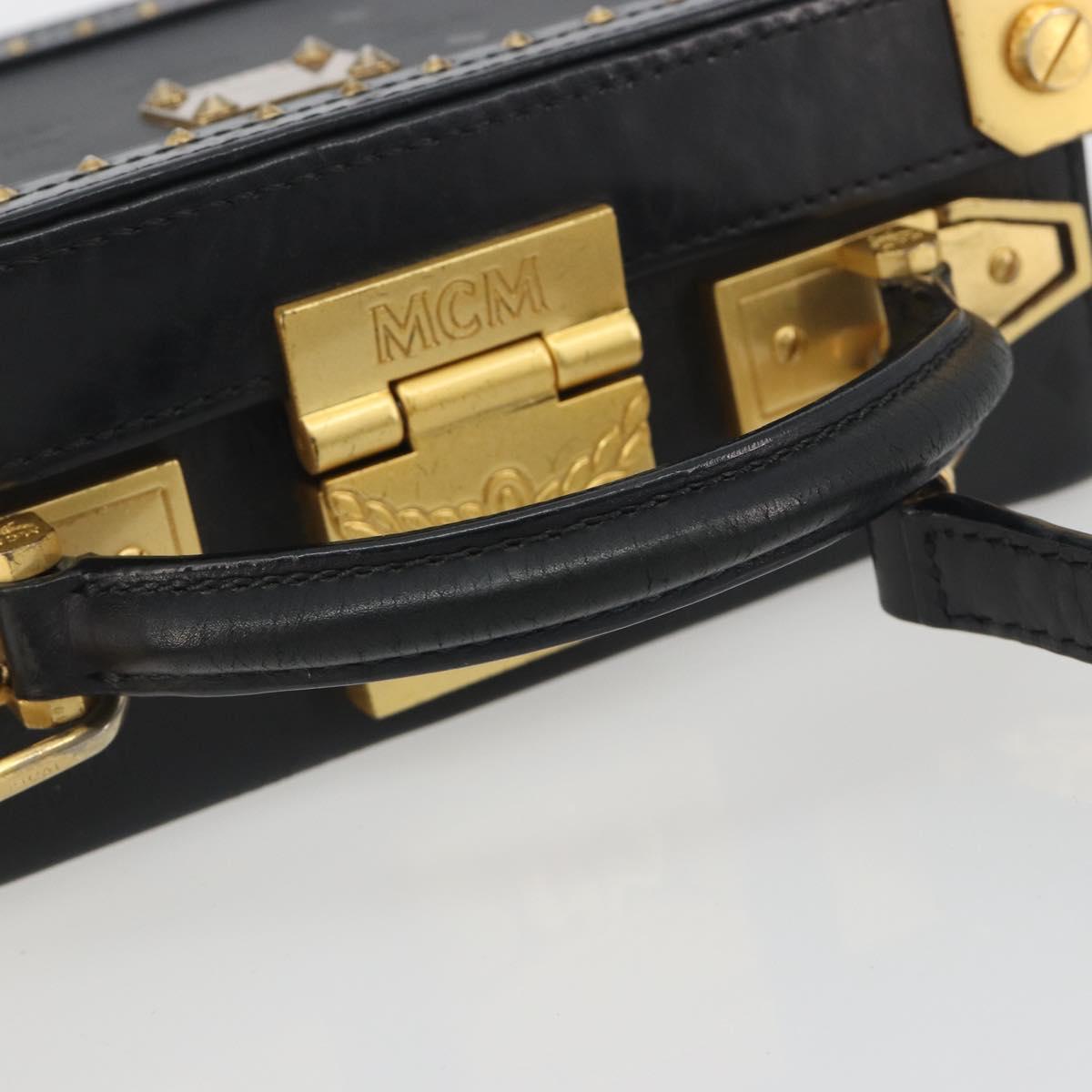 MCM Vicetos Logogram Mini Trunk PVC Leather 2way Black Gold Auth 196839A