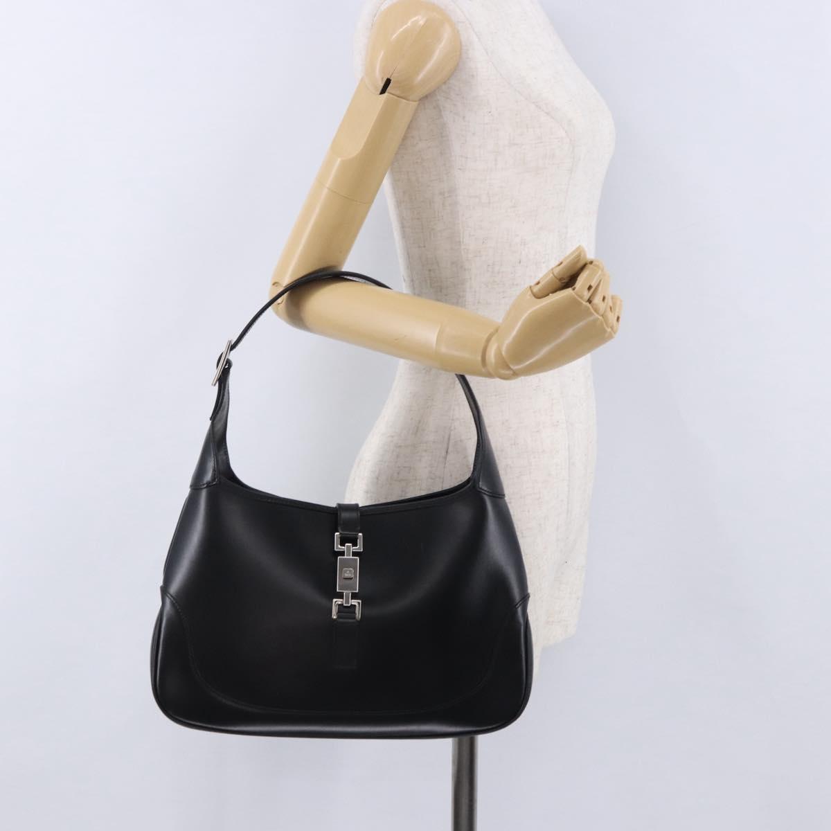 GUCCI Jackie Shoulder Bag Leather Black Silver 001 3306 2684 Auth 196840V