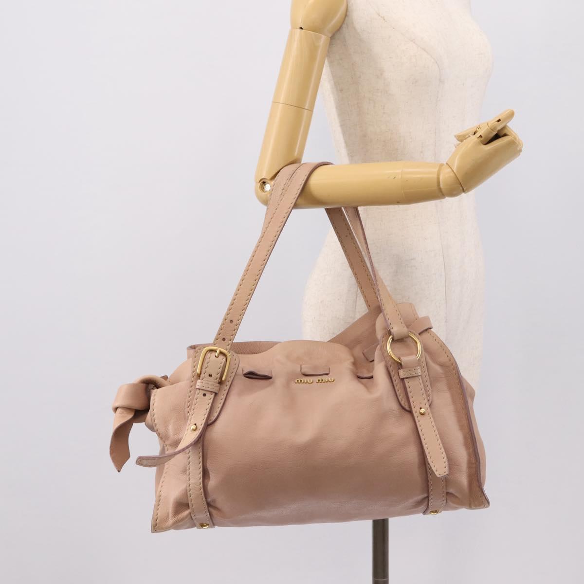 Miu Miu Tote Bag Leather Beige Gold Auth 196841V